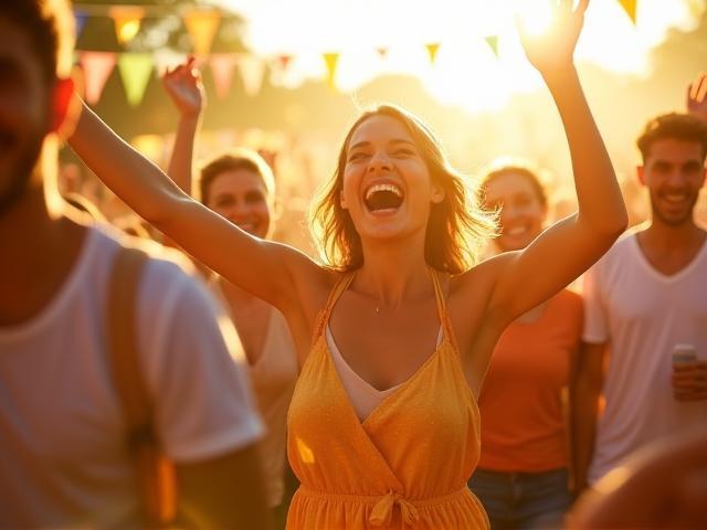 Menschen lachen und feiern gemeinsam auf einem sommerlichen Feiertagsfest