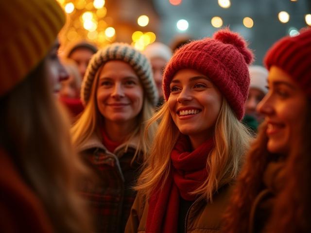 Fröhliche Menschen bei einer festlichen Weihnachtsfeier im Freien