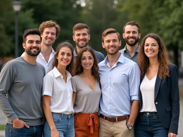 Gruppenfoto von Teilnehmern einer Firmenveranstaltung im informellen Setting