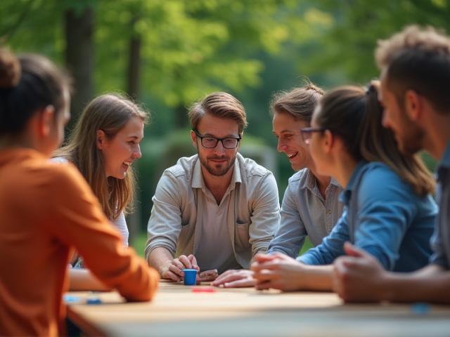 Mitarbeiter bei einem Teambuilding-Spiel auf einem Firmenfest