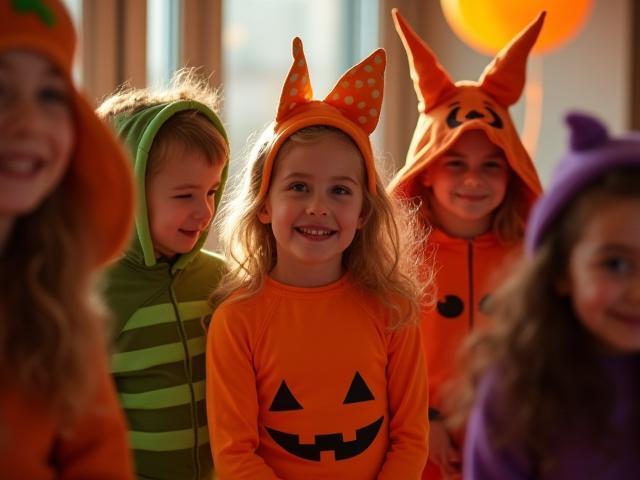 Kinder in Kostümen feiern Halloween