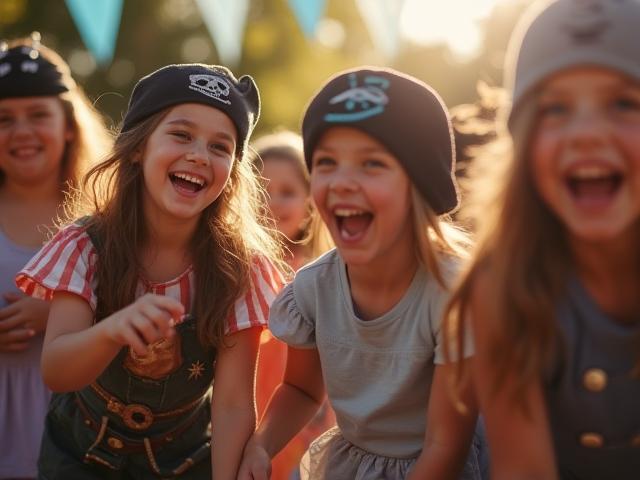 Kinder jubeln auf einem Piraten-Themengeburtstag